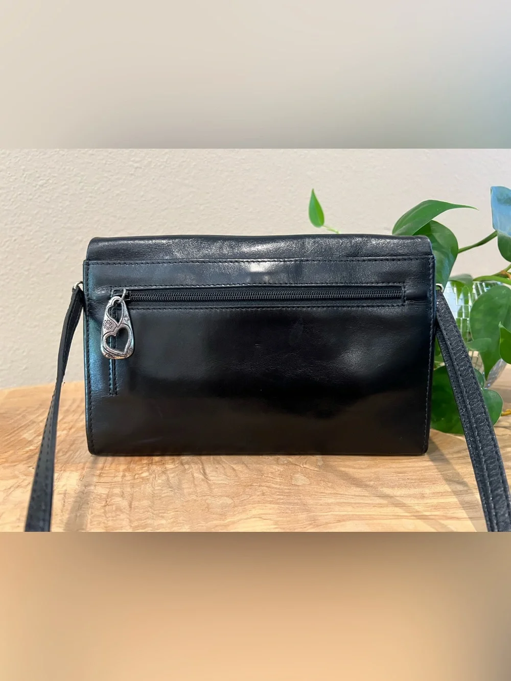 Brighton Women's Black Leather Braided Flap Crossbody Bag